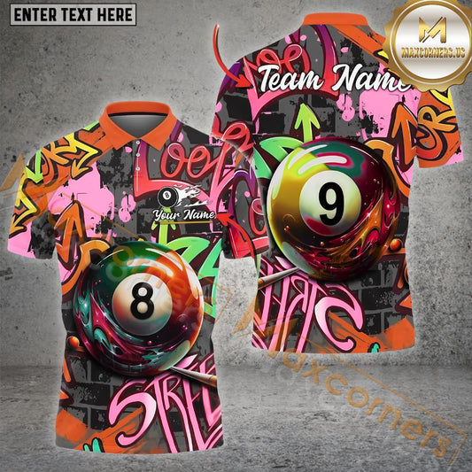 Maxcorners Billiards Ball 8 & Ball 9 Graffiti Street Personalized Name, Team Name Unisex Shirt ( 4 Colors )