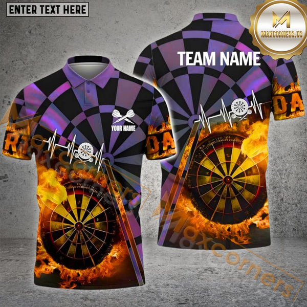 Maxcorners Darts Fire Flame Customized Name, Team Name 3D Polo Shirt