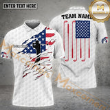 Maxcorners Golf Premium American Flag Skin Golf Pattern Customized Name, Team Name 3D Polo Shirt