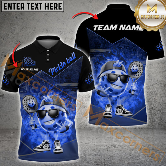 Maxcorners Pickleball Funny Ball Multicolor Options Personalized Name, Team Name 3D Polo Shirt (4 Colors)