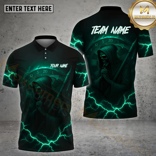 Maxcorners Death Reaper Thunder Clock Darts Multicolor Options Personalized Name, Team Name 3D Shirt (4 Colors)