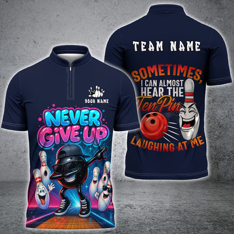 Maxcorners Bowling Shirt Motivational Never Give Up Style Multicolor Options Personalized Name, Team Name 3D Shirt For Rudy
