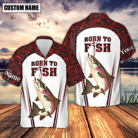 Maxcorner Salmon Fishing Red Personalized 3D Hawaiian Shirt