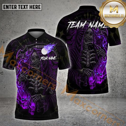 Maxcorners Golf Grim Reaper Flames Multicolor Options Personalized Name, Team Name 3D Shirt (4 Colors)