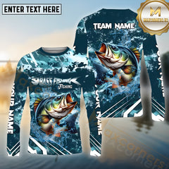 Maxcorners Bass Fishing Cyan Splash Pattern Sport Jersey Personalized Name, Team Name Long Sleeve Shirt