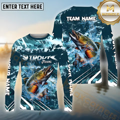 Maxcorners Trout Fishing Cyan Splash Pattern Sport Jersey Personalized Name, Team Name Long Sleeve Shirt