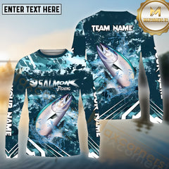 Maxcorners Salmon Fishing Cyan Splash Pattern Sport Jersey Personalized Name, Team Name Long Sleeve Shirt