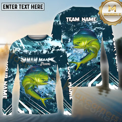 Maxcorners Mahi-Mahi Fishing Cyan Splash Pattern Sport Jersey Personalized Name, Team Name Long Sleeve Shirt