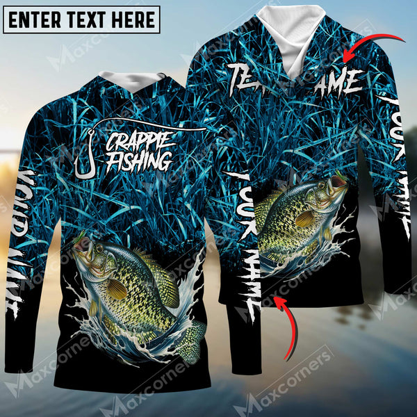 Maxcorners Crappie Fishing Camo Pattern Personalized Name 3D Hooded Long Sleeves Shirt