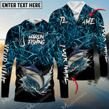 Maxcorners Marlin Fishing Camo Pattern Personalized Name 3D Hooded Long Sleeves Shirt