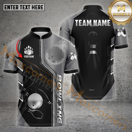 Maxcorners Bowling & Pins Premium Line Pattern Multicolor Option Customized Name, Team Name 3D Polo Shirt (4 Colors)