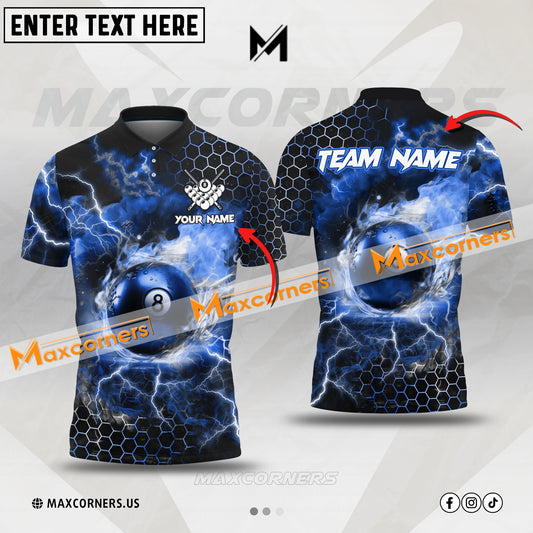 Maxcorners Billiard Ball 8 Thunder Pattern Multicolor Option Customized Name, Team Name 3D Polo Shirt (4 Colors)