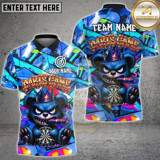 Maxcorners Darts Shirt Graffiti Angry Bear with Dartboard Street Art Design Multicolor Options Personalized Name, Team Name 3D Shirt (4 Colors)
