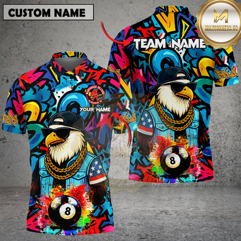 Maxcorners Funny Eagle Colorful Graffiti 8 Ball Billiard Shirt For Men Custom Billiard Jersey Pool Team Shirts For BRANDI