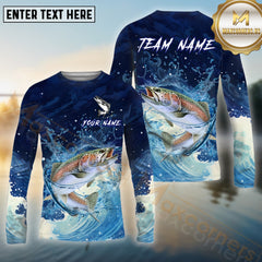 Maxcorners Trout Fishing Blue Wave Spash Pattern Sport Jersey Personalized Name, Team Name Long Sleeve Shirt