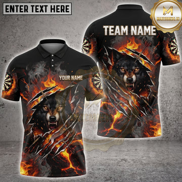 Maxcorners Darts Angry Wolf Claw Marks Flame Multi Options Personalized Name, Team Name Unisex 3D Shirt (4 Colors)