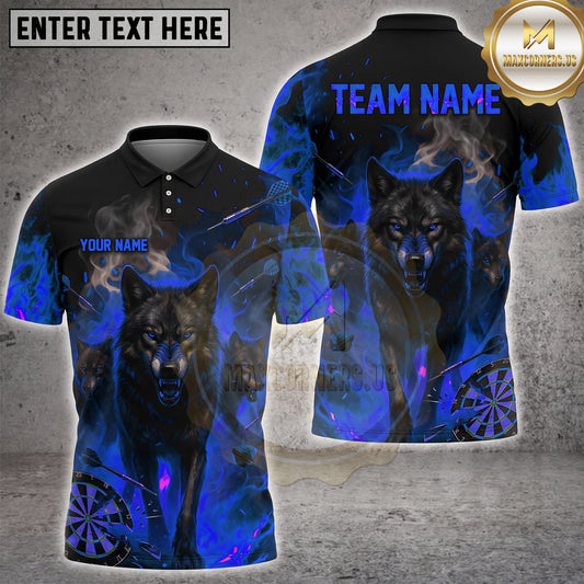 Maxcorners Darts Black Wolf Pack Flame Smoke Multi Options Personalized Name, Team Name Unisex 3D Shirt (4 Colors)