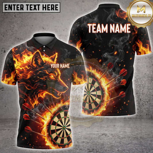 Maxcorners Darts Flame Wolf Silhouette Smoke Multi Options Personalized Name, Team Name Unisex 3D Shirt (4 Colors)