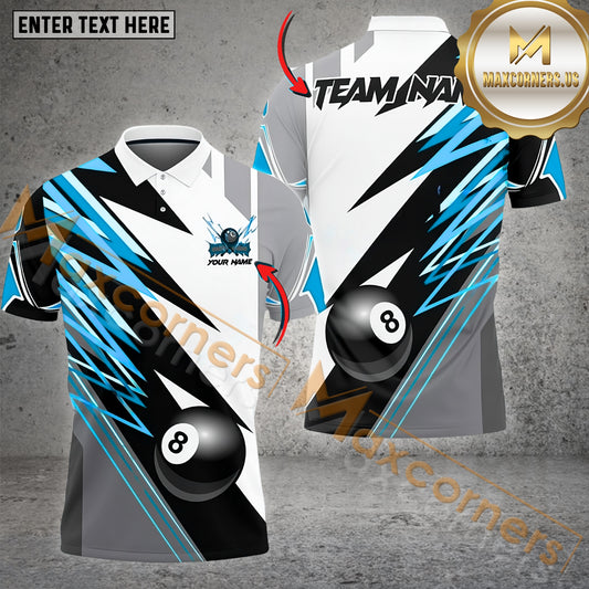 Maxcorners Billiard 8 Ball Twin Lightning Multicolor Options Personalized Name, Team Name 3D Polo Shirt (4 Colors)