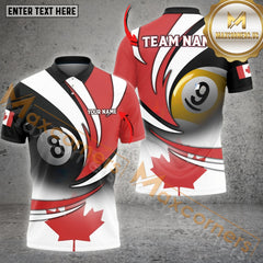 Maxcorners Billiard Canada Flag Options Personalized Name, Team Name 3D Polo Shirt