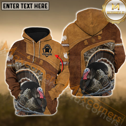 Maxcorners Turkey Hunting Leather Pattern Custom Name Shirt 3D All Over Printed Clothes