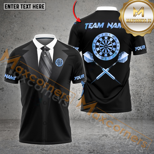 Maxcorners Darts Gentleman Premium Pattern Multicolor Options Personalized Name, Team Name 3D Polo Shirt (4 Colors)