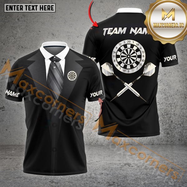 Maxcorners Darts Gentleman Premium Pattern Multicolor Options Personalized Name, Team Name 3D Polo Shirt (4 Colors)