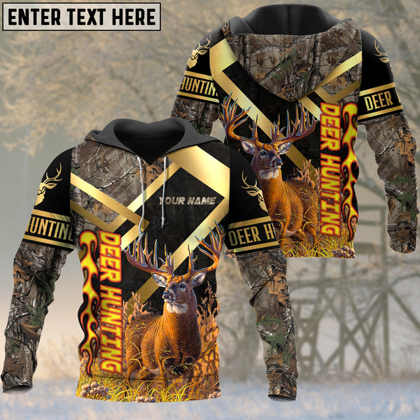 Maxcorners Deer Hunting Brown Camouflage Fire Pattern Custom Name Shirt 3D All Over Printed Clothes