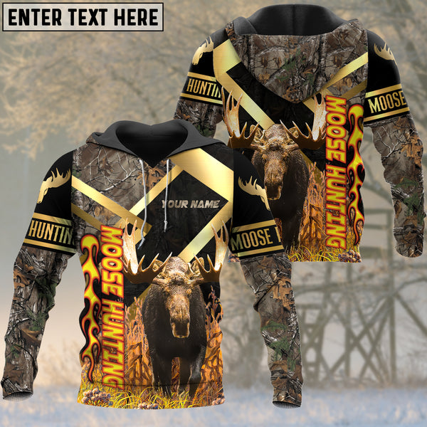 Maxcorners Moose Hunting Brown Camouflage Fire Pattern Custom Name Shirt 3D All Over Printed Clothes