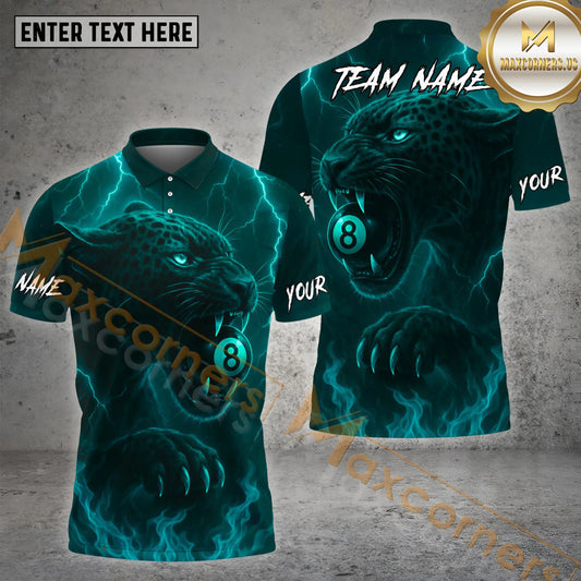 Maxcorners Billiards Lightning Panther 8 Ball Multicolor Options Personalized Name, Team Name 3D Shirt (4 Colors)