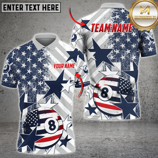Maxcorners Billiard Ball 8 Premium Line Smoke Pattern Multicolor Options Personalized Name, Team Name 3D Polo Shirt (4 Colors)