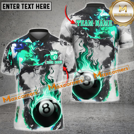 Maxcorners Billiard Ball 8 Flame Multicolor Options Personalized Name, Team Name 3D Polo Shirt (4 Colors)