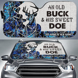 Maxcorners Buck and Doe Couple Hunting Blue Camo Pattern Custom His Name & Her Name All Over Printed 3D Car Sun Shade