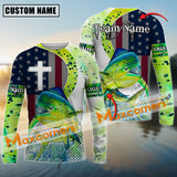 Maxcorners Marlin Fishing Cross America Flag Skin Fish Pattern Sun Protection Personalized Name And Team Name Long Sweat Shirt