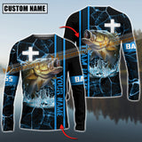 Maxcorners Bass Fishing Blue Cross Pattern Sun Protection Personalized Name And Team Name Long Sweat Shirt