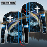 Maxcorners Marlin Fishing Blue Cross Pattern Sun Protection Personalized Name And Team Name Long Sweat Shirt