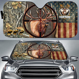 Maxcorners Elk Hunting USA Flag Camo Pattern Custom Name All Over Printed 3D Car Sun Shade