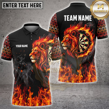 Maxcorners Darts Flame Glowing Lion Head Dartboard Geometric Multi Options Personalized Name, Team Name Unisex 3D Shirt (4 Colors)