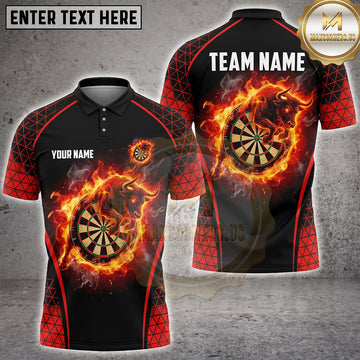 Maxcorners Darts Charging Angry Bull Flame Ring Dartboard Geometric Multi Options Personalized Name, Team Name Unisex 3D Shirt (4 Colors)