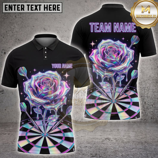 Maxcorners Darts Neon Holographic Rose Flower Dartboard Light Glow Multi Options Personalized Name, Team Name Unisex 3D Shirt