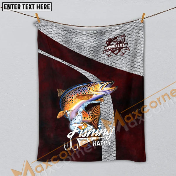 Maxcorners Custom Name Trout Fishing Red Blanket