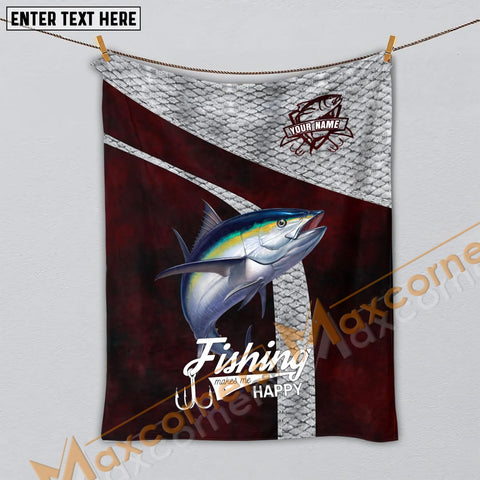 Maxcorners Custom Name Tuna Fishing Red Blanket