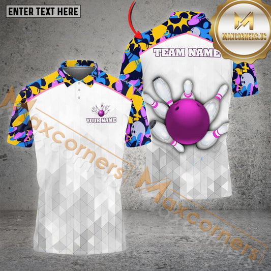 Maxcorner Bowling Ball & Pins Color Basic Multicolor Option Customized Name 3D Shirt (4 Colors)