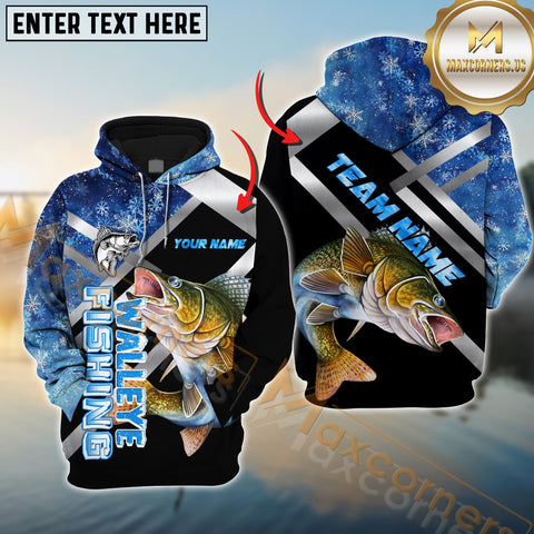 Maxcorners Walleye Fishing Blue Smoke Pattern Pro Sport Jersey Personalized Name And Team Name Ice Fishing Hoodie Shirt