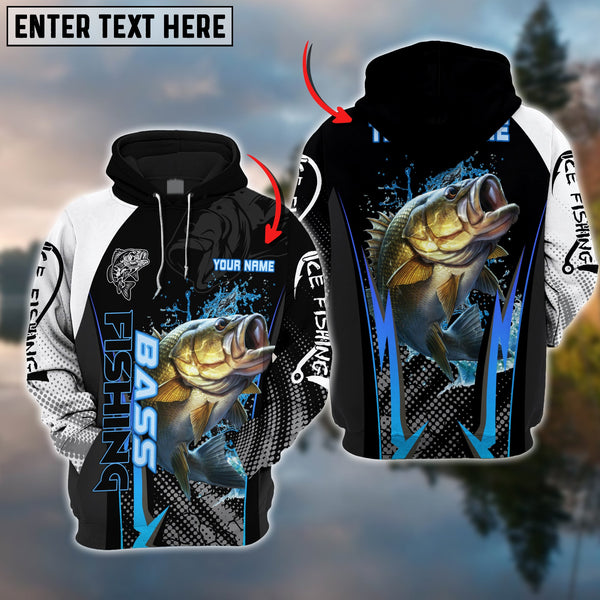 Maxcorners Bass Fishing Blue Line Black Pattern Pro Sport Jersey Personalized Name And Team Name Ice Fishing Hoodie Shirt