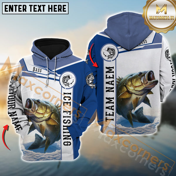 Maxcorners Bass Fishing Blue Pattern Pro Sport Jersey Personalized Name And Team Name Ice Fishing Hoodie Shirt