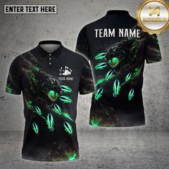 Maxcorners Bowling Ball & Pins Tiger Fire Pins Pattern Personalized Name, Team Name 3D Polo Shirt (4 Colors)