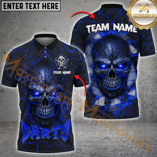 Maxcorners Darts Skull Old Dartboard Magma Pattern Multicolor Options Personalized Name, Team Name 3D Polo Shirt (4 Colors)