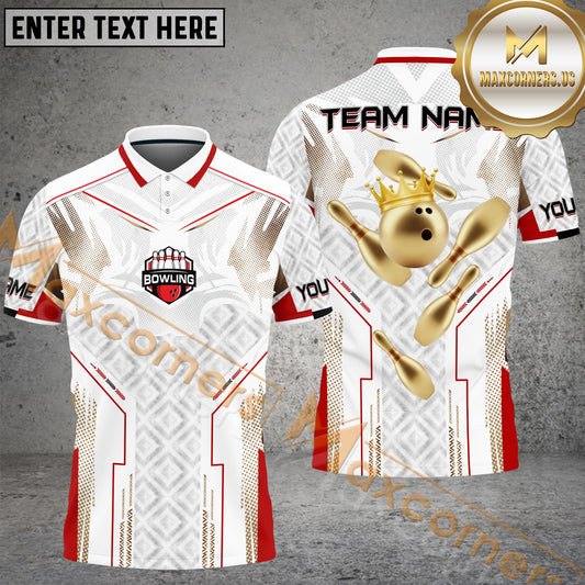 Maxcorner Bowling Ball & Pins Golden Line Premium Pattern Multicolor Option Customized Name 3D Shirt (5 Colors)
