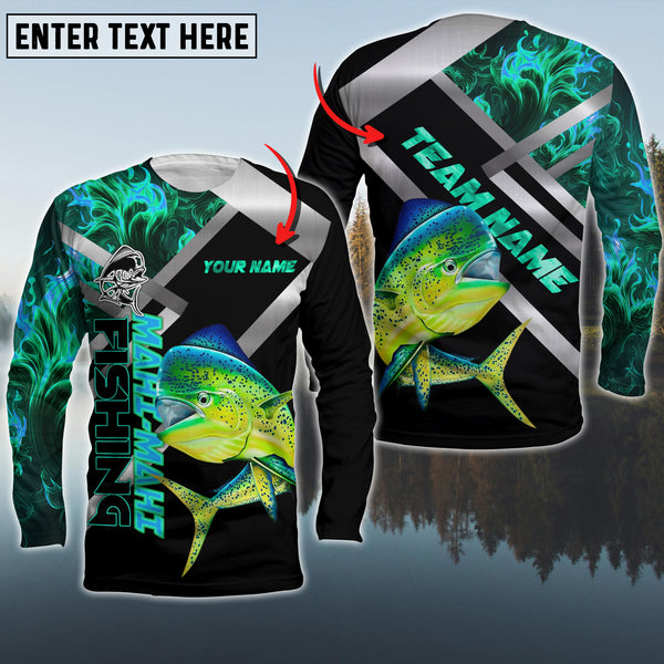 Maxcorners Mahi-Mahi Fishing Cyan Smoke Pattern Pro Sport Jersey Personalized Name And Team Name Long Sweat Shirt